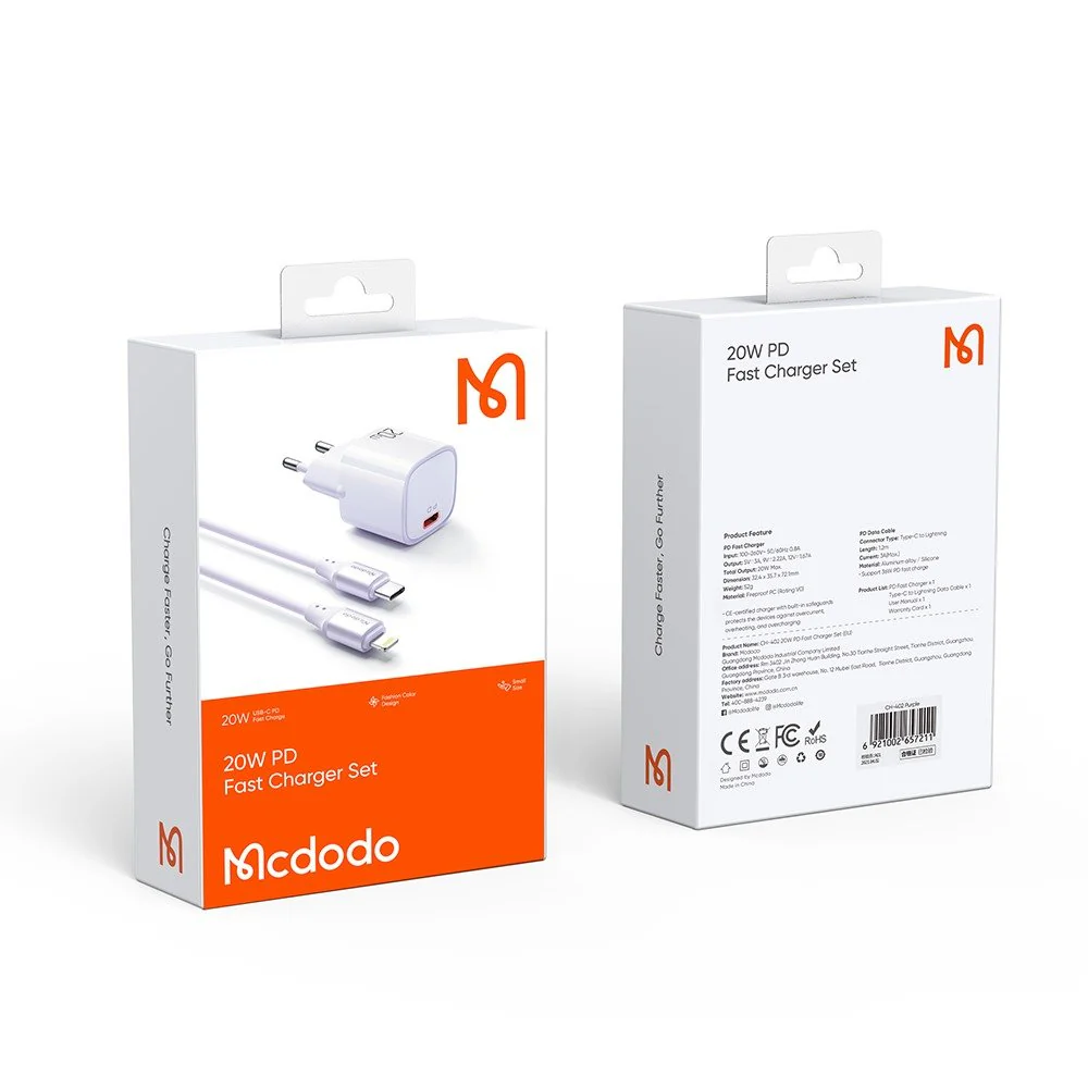 Chargeur Mcdodo Nano 20 W PD avec câble USB-C vers Lightning